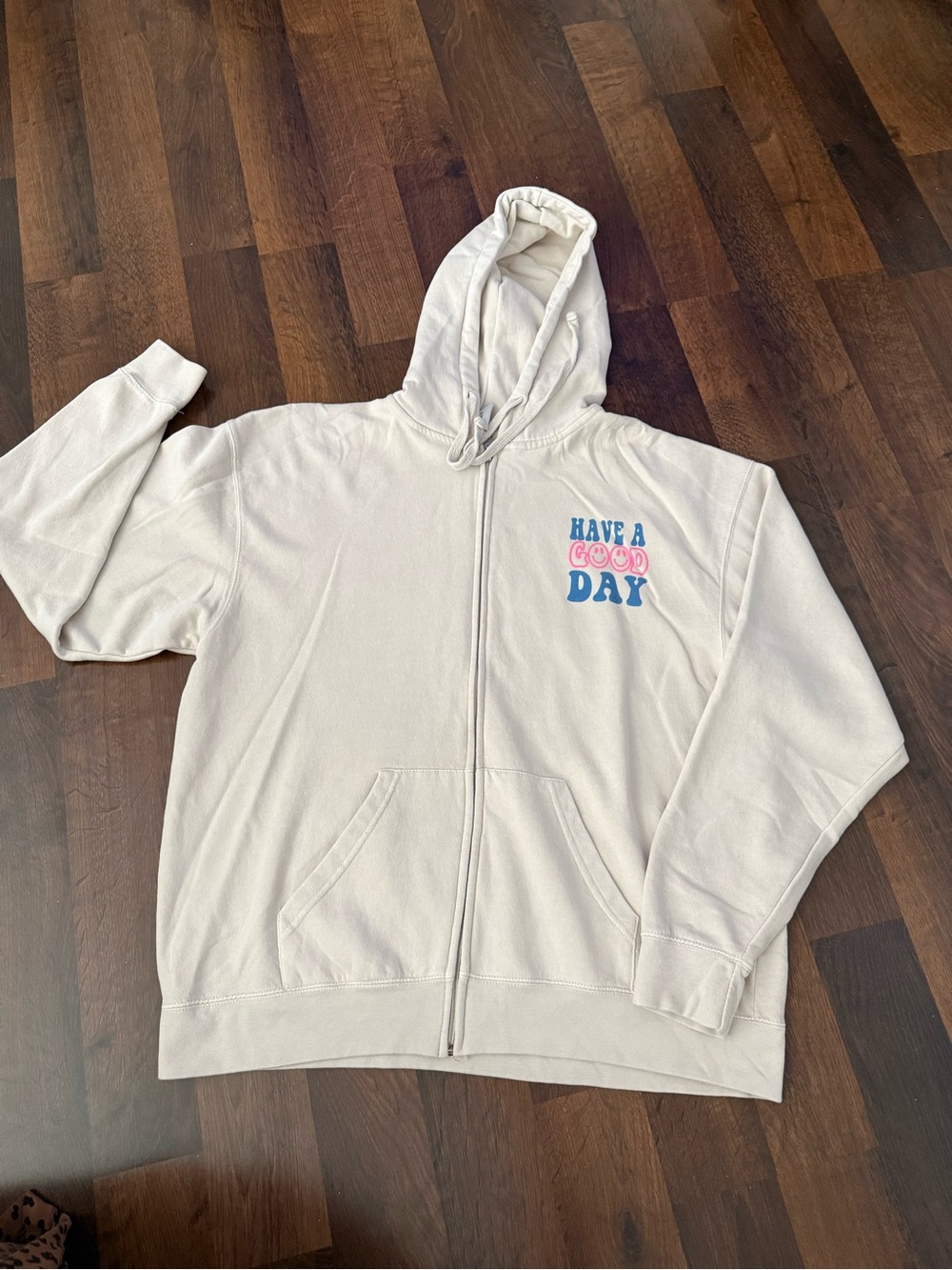 Vintage Cream Zip-Up Hoodie "Have a Good Day" (women’s size XL)